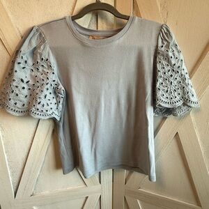 Philosophy Light Blue Eyelet Puff Sleeve Tee